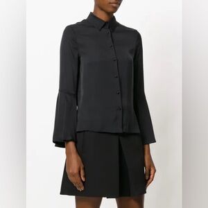 Alice + Olivia Myrtle Trumpet Sleeve Black Silk Blouse XS